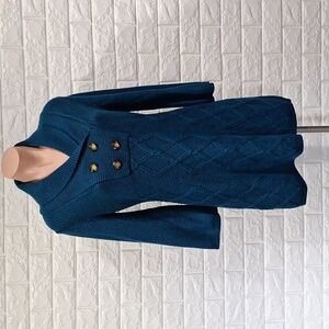 STYLE&CO Y2K Knit Sweater Dress Three Quarter Sleeves Buttons Folded Collar